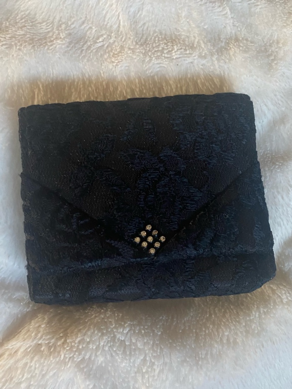 Vintage Black Floral Lace Clutch Mini Evening Bag With Rhinestone Accent